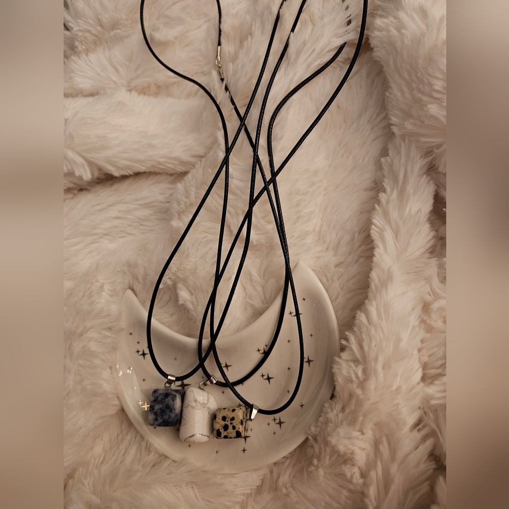 Black Cord Necklaces with Stone Pendants